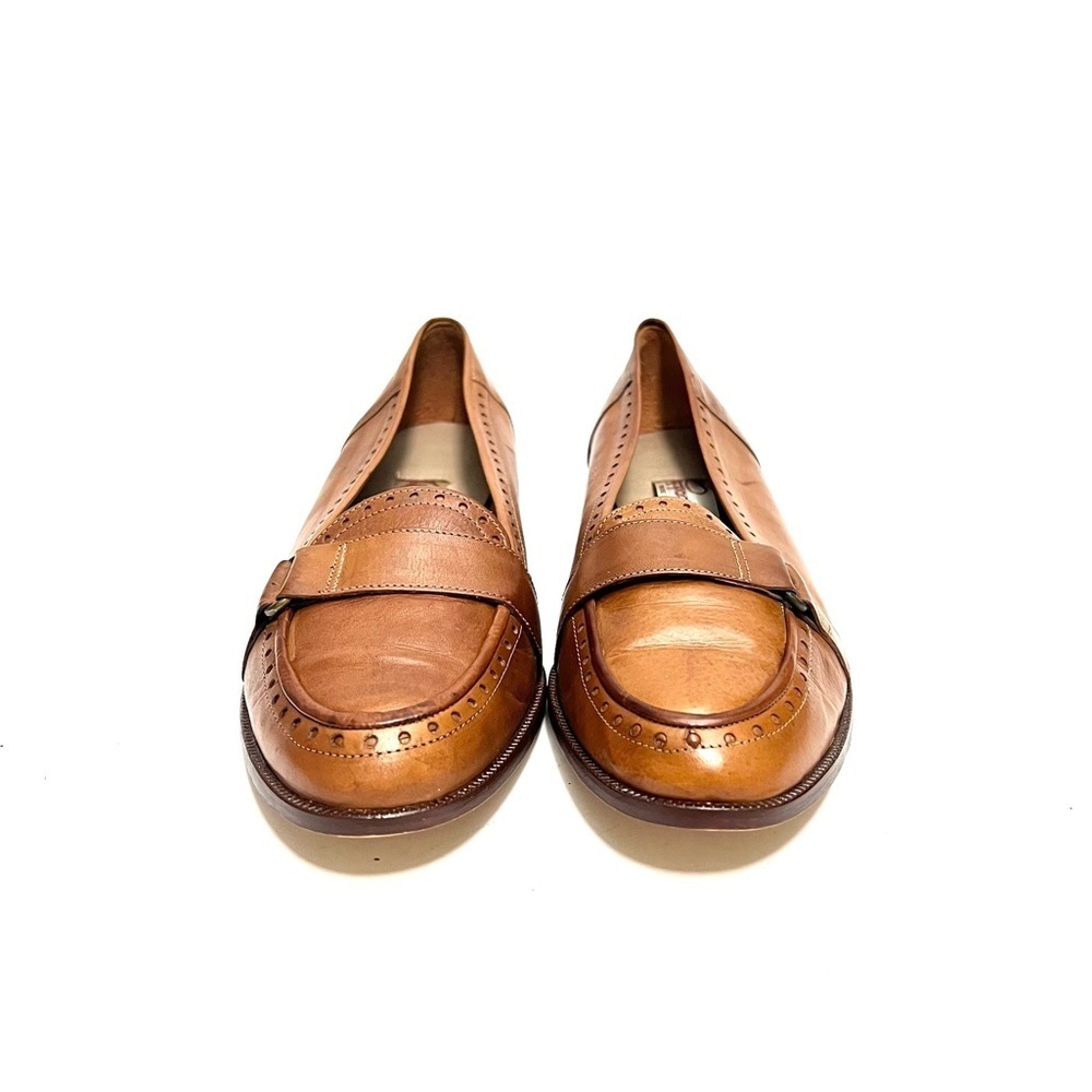 Vintage 1980s tan leather women's brogue slip on loafers - Picture 3 of 8
